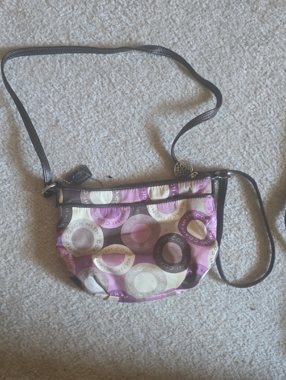 Coach Purple and Brown Signature Circle Crossbody Bag